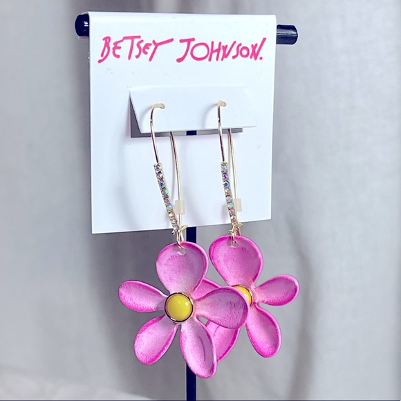 🚨🧾SOLD🧾🚨🌸 Betsey Johnson Gold Shepherds Hook Style Daisy Earrings - Picture 6 of 10